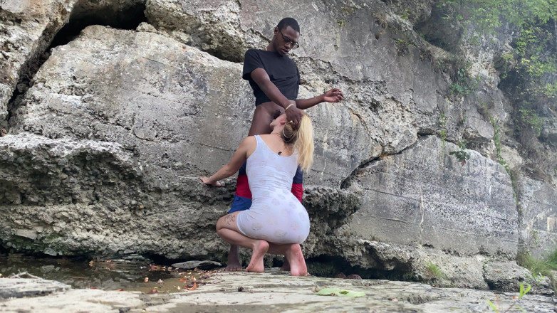 TheRealBigDaddyKJ: Bigdaddykj: Tiny White Slut Bounces on BBC Outside | Full