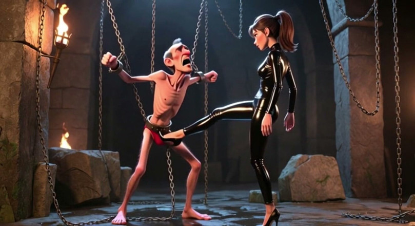 YOUR BEST FANTASY: Ballbusting - Dominatrix calcia le palle dell'uomo legato