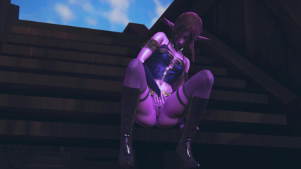 Waifu club 3D: Purple elf masturbates her pussy on the deck of a...