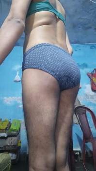 Indian Sissy Femboy Crossdresser with Phimosis Dick Jerking and Stroking While Wearing His Step Sister's Bra and Panties
