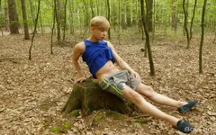 Hot blonde teen jerks off & fingers his asshole in the woods