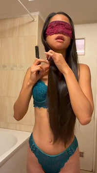 Beautiful Asian in Sexy Lingerie Cuts Very Long Black Hair - Asian Goddess Luna with Hair Fetish Tease & Cutting
