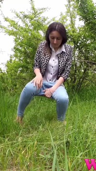 Skinny Desperate Girl Pee in the Grass in the Forest