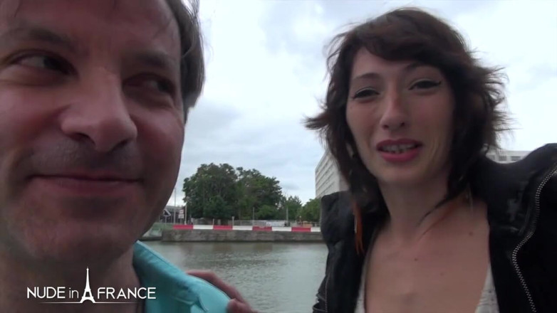 Nude in France: Casting in the street of a pretty brunette getting hard...