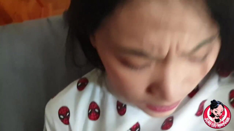 SpicyGum: June Liu- Cute Chinese student blowjob &amp; fucked hard wearing spiderman...