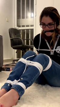 Miriam Tied in Jeans Having Her Feet Played with