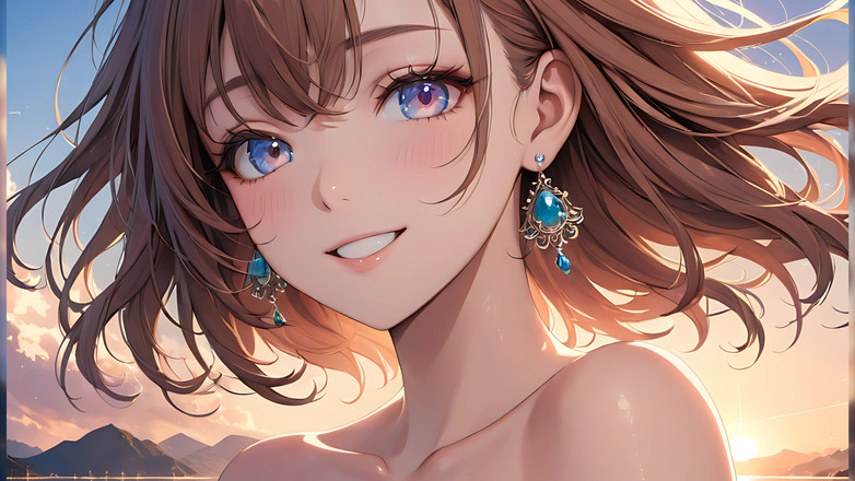 LustRender: Refleksi pastel: gadis cantik dengan langit lembut di matanya