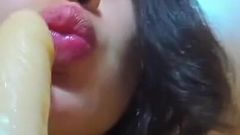 Busty Hot Brunette Myla_angel Sucks and Fucks Huge Dildo!
