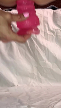 Femboy Fucks Ass with Dildo in Chastity Cage