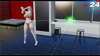 Virtual fantasy studio: 大きなおっぱいと戦利品の3Dセクシーな女の子と色の入れ墨の縞模様にビキニ。