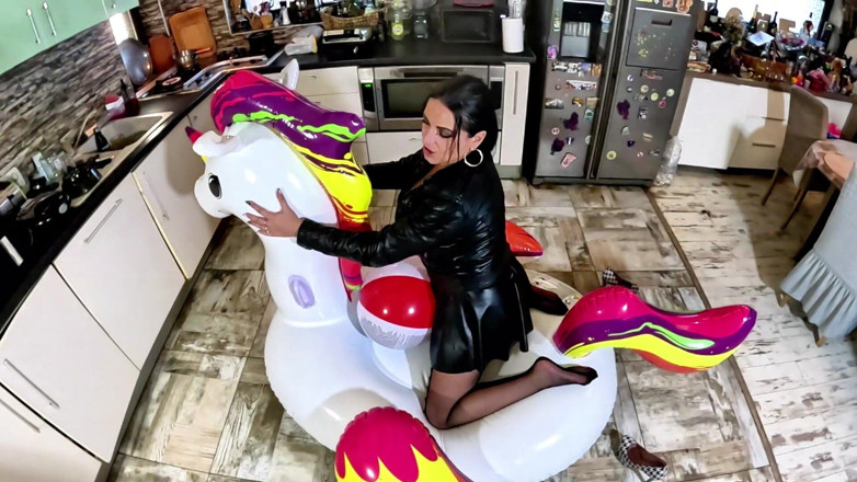 MilfyCalla: Dominant Biker Leather MILF Inflatable Office Fantasy. Beach Balls, Oral,...