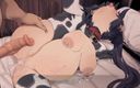 Velvixian_2D: Ciężarna Mona w kombinezonie krowy - Genshin Impact