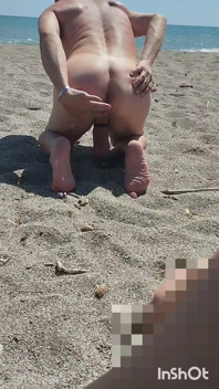 Naked on the Beach Peeing on All Fours
