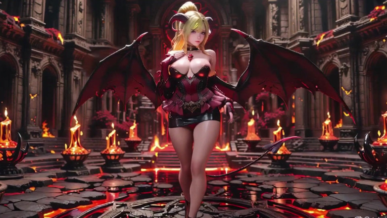 Seraphina Vale: Lava Throne! Blonde Demon Queen Kneels &amp; Spreads Her Wings, Lazy...