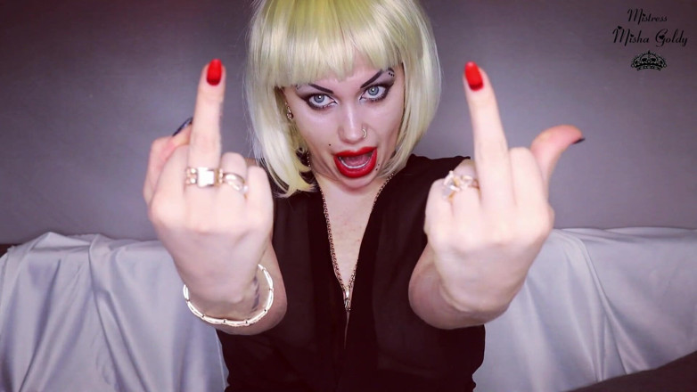 Goddess Misha Goldy: Você é um atrasado estúpido! Adore meus dedos do meio e...