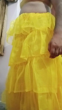 Indian Gay Crossdresser Bottom Pressing and Playing with Her Big Boobs in Yellow Gown Real Homemade Sex