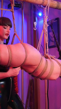 Hanging Pony Girl Slave Mila Receives Flogging and Pussy Tenderising by Goddess Vivienne L’amou