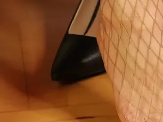KimisWorld: Brown Fishnet Heels Tease - Soles, Dangling & Red Toes