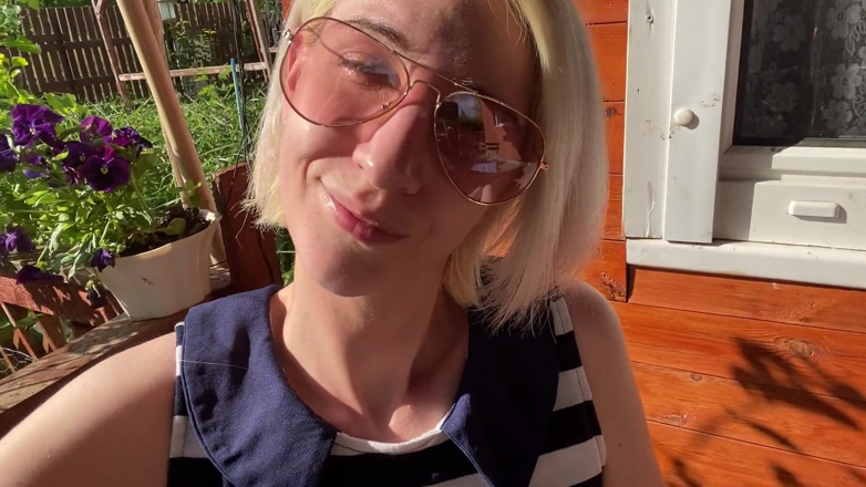 Cuteblonde666: Smoking outside showing my hairy pussy