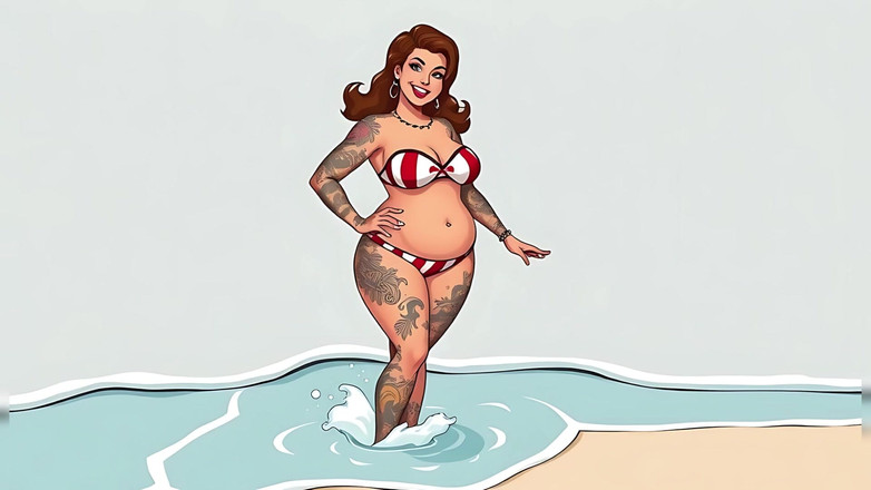 AI Porn: Ai Tattoo Art - Wanita Bikini Bengkung