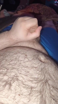Fat Bear Jacking off & Cumming on Hairy Belly