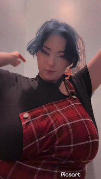 Busty Blue-haired Girl Smoking