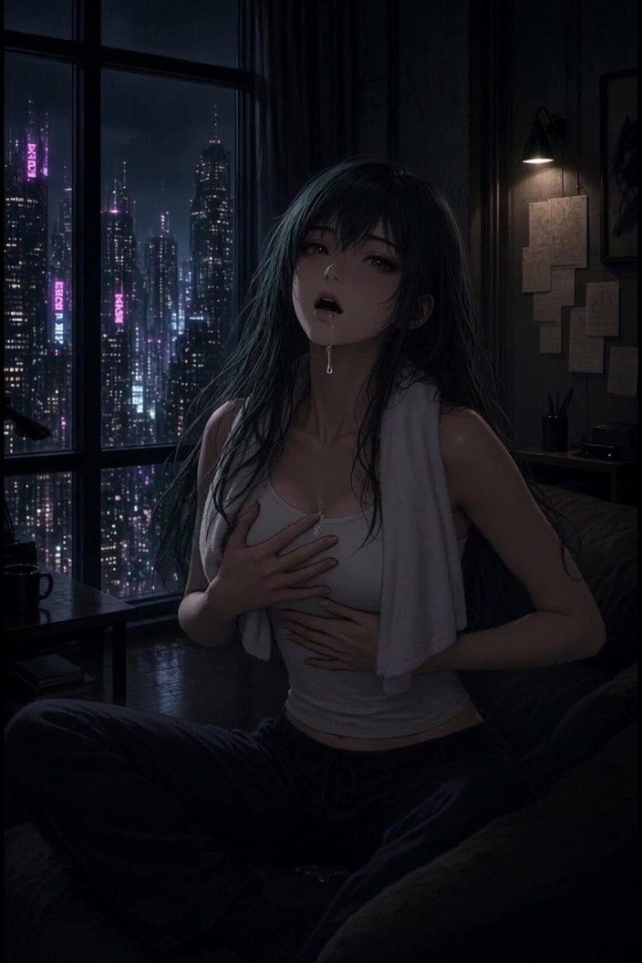 Wertstofsamler: Anime cyberpunk de pelo verde, lluvia, follada en la ventana