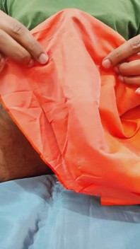Satin Silk Handjob Porn - Satin Silky Orange Suit Rub on Dick Head 85