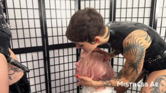 MistressAe: Two Dommes and the Delivery Boy - Throat Trained