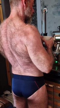Muscle Bear Has Coffee