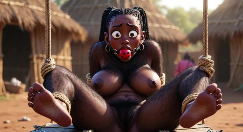 Anime Hentai: African Black Hairy Woman in Bondage - Waiting to Be Fucked...