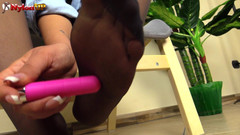FootFetish Girls With Sex Toys and Nylons: Sensual Petra rubs a vibrator all over her gorgeous body