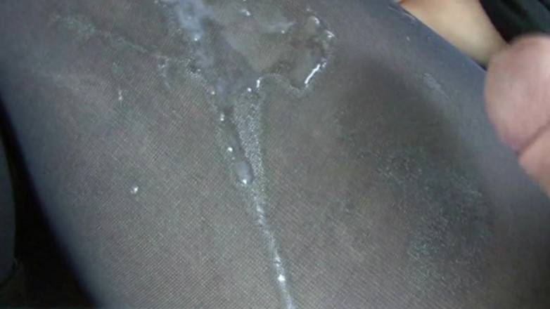 Nylon Xtreme: Black nylon pantyhose play stroke cum on nylon