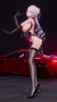 [mmd] Kırık demir, büyük ördek ördek-kraliçe kartı elbise, siyah ipek, zarif succubus deseni