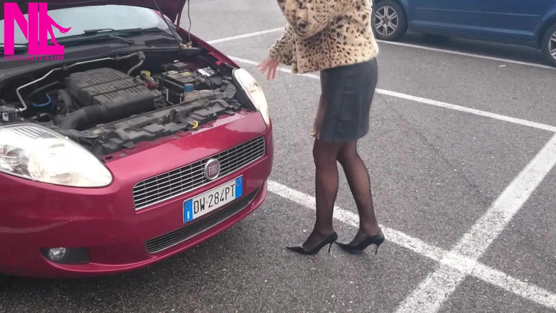 Nyllady: Sexy Speedy Driving in Patent Black Pumps and Seamed Black...