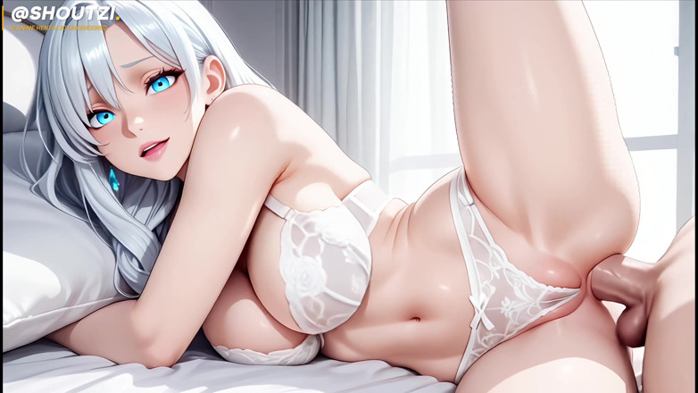 Shoutzi Anime Hentai3D Uncensored: Mira je zpět, harém s bílými vlasy, anální cowgirl pak...