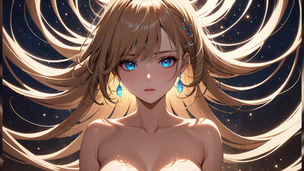 LustRender: Işığın girdapları: güzel genç bir kadın saçlarını bir kenara fırçalıyor