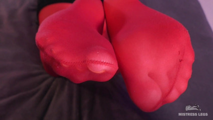 Mistress Legs: Sexy Mistress legs in sheer red pantyhose foot teasing