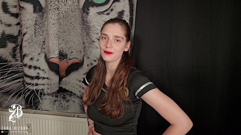 Zara Bizarr: Cheerleader Ballbusting Fun with Leather Slippers