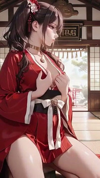 Taboo First Encounter at the Shrine, Kneeling in the Corridor While Stroking Her Hair