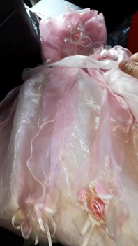 Quietly Feeling the Softness and Smoothness of the Stepdaughter's Slippery and Shiny Satin Dress