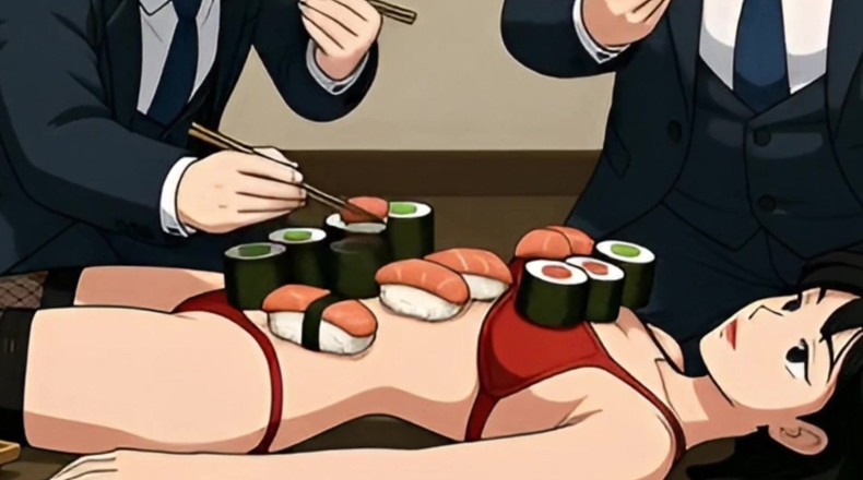 Octopussy Lovers Club: Sushi Girl: Caras ricos comem comida do corpo de uma...