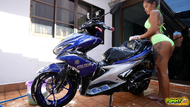 AsianSex: Hot Asian Teen Motorcycle Wash Nympho Creampie