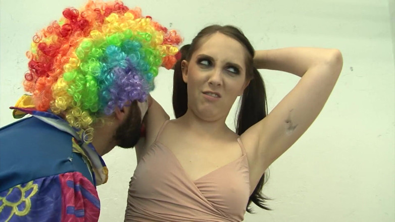 Cum on Weird: Hairy Brunette Teen Punishing Her Naughty Clown