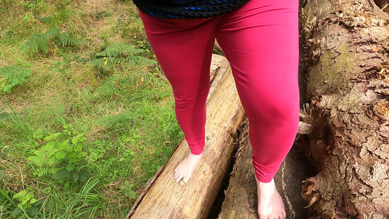 Bouncy Tits Action: Breasts and Vagina Used on the Wood Pile