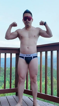 Asian Hunk's Balcony Flex & Cum