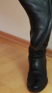 Polka Dot Tights & Boot Tease in Black Minidress
