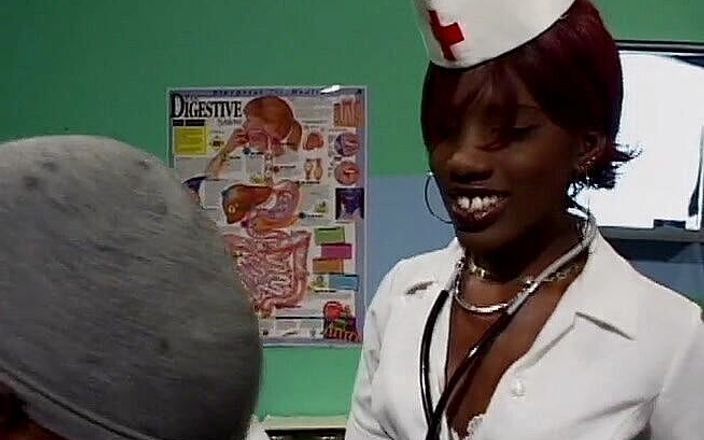 Black Jass: Redhead ebony nurse wearing stockings while seducing patient&amp;#039;s cock