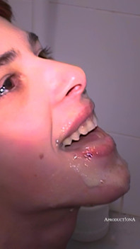 Self Piss Washing Teeth with Cum and Piss