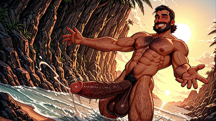 Erotic Man: 勃起を見せるビーチの塊